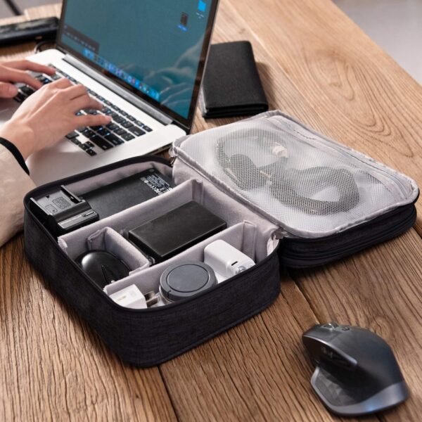918OouW6MSL._AC_SL1500_.jpg SELLYFELLY Electronic Bag Travel Cable Accessories Bag Waterproof Double Layer Electronics Organizer Portable Storage Case for Cable, Cord, Charger, Phone, Adapter, Power Bank, Kindle, Hard Drives