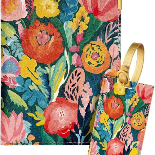 91E6i1-XxL._AC_SL1500_.jpg Slohif Passport Holder Lugguage Tag Set Suitcase Cover Wallet Case for Travel Women – Leather Passport Book Personalized Organizer Card Protector Sleeve Essentials Slim Carrier Flower
