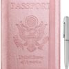 91NWl8gUF3L._AC_SL1500_.jpg WALNEW Passport Holder for Travel, RFID Passport Cover Wallet for Women Men, PU Leather Passport Book Card Holder Case with Pen, Travelling Essentials for Flying