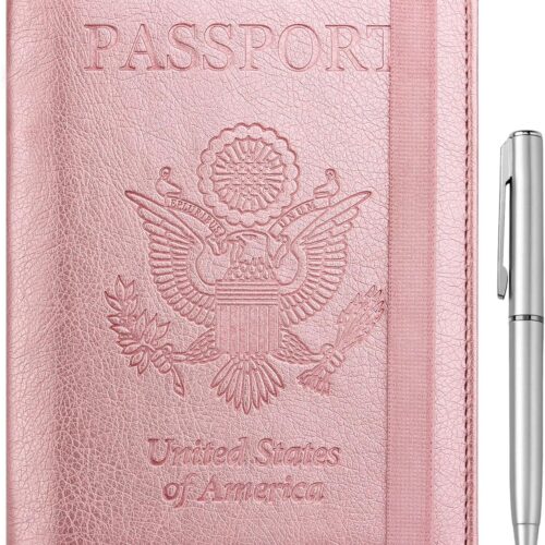 91NWl8gUF3L._AC_SL1500_.jpg WALNEW Passport Holder for Travel, RFID Passport Cover Wallet for Women Men, PU Leather Passport Book Card Holder Case with Pen, Travelling Essentials for Flying