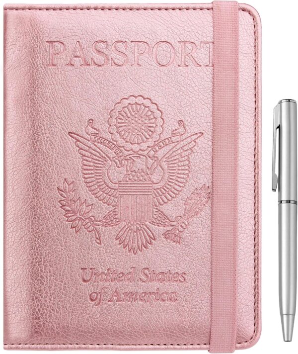 91NWl8gUF3L._AC_SL1500_.jpg WALNEW Passport Holder for Travel, RFID Passport Cover Wallet for Women Men, PU Leather Passport Book Card Holder Case with Pen, Travelling Essentials for Flying