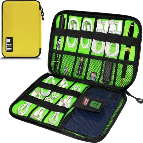 Electronics Organizer,Travel Cord Organizer Pouch, Portable Cable Organizer Bags,Travel Electronic Accessories Storage Case for Cables, Cords, Charger, Phone (Yellow)