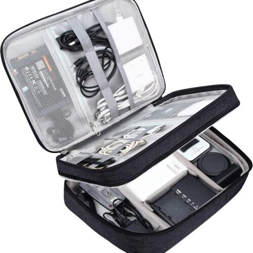 SELLYFELLY Electronic Bag Travel Cable Accessories Bag Waterproof Double Layer Electronics Organizer Portable Storage Case for Cable, Cord, Charger, Phone, Adapter, Power Bank, Kindle, Hard Drives