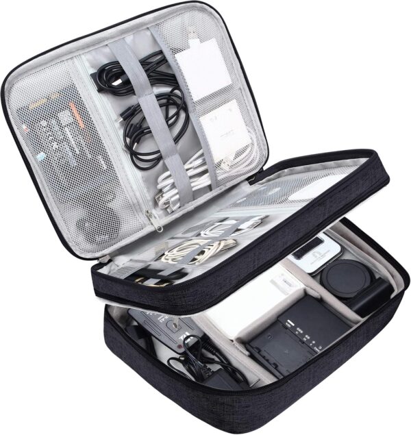 91fjTo-gfqL._AC_SL1500_.jpg SELLYFELLY Electronic Bag Travel Cable Accessories Bag Waterproof Double Layer Electronics Organizer Portable Storage Case for Cable, Cord, Charger, Phone, Adapter, Power Bank, Kindle, Hard Drives